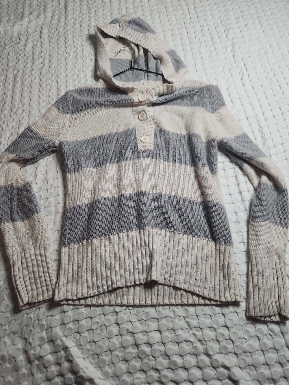 OP Striped Hooded Knit Sweater - Cream & Gray